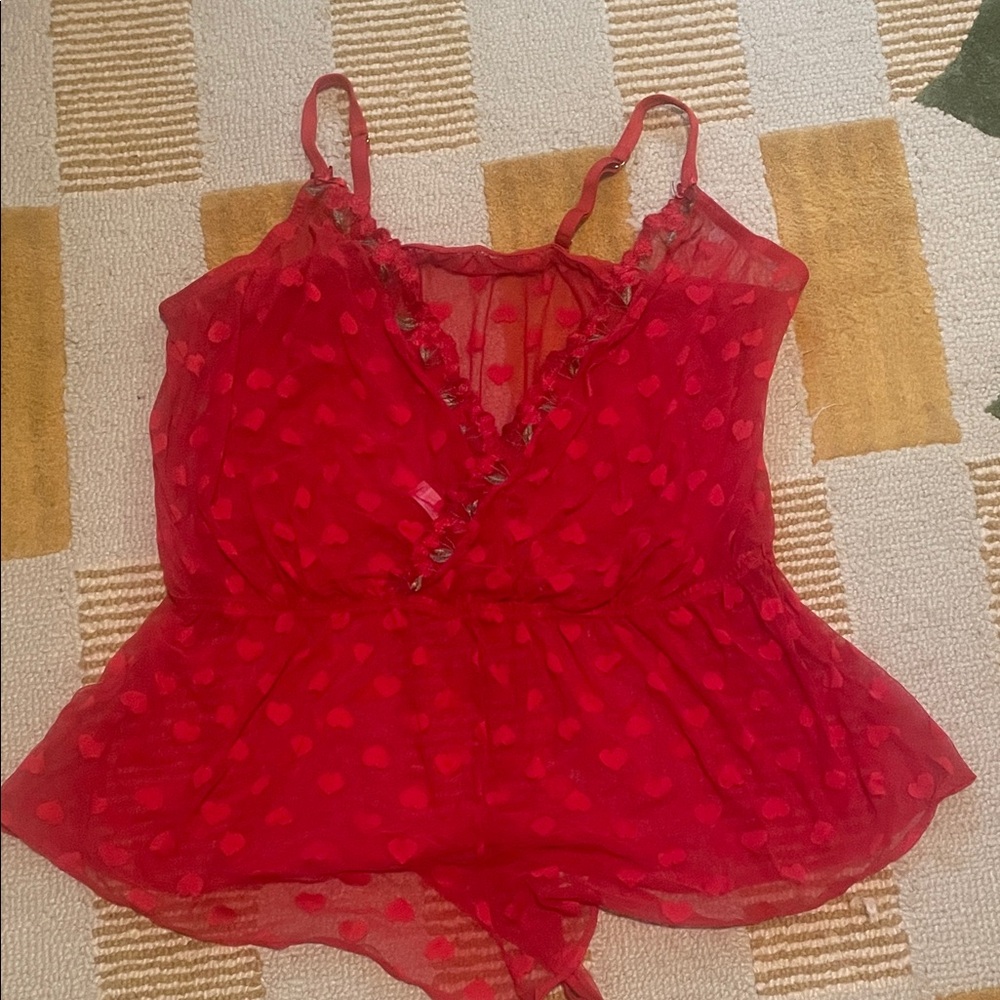 Cacique Red Sheer Lace Heart and Cherry Romper